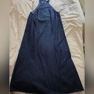 Zara TRF Halter Denim Dress Long Dark Blue Bnwt